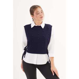 Gilet en tricot sans manches bleu marine pour femme, style preppy, texture anti-boulochage - Product Image 4