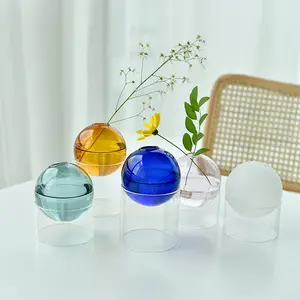 Moderno decorativo piccolo Mini colore blu di vetro Bud vaso per la casa tavolo decorazione rosa chiaro ambra vaso di vetro per singolo fiore