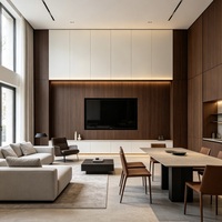 Meuble TV moderne de luxe, grand format, en MDF blanc mat et placage noyer, écologique, avec charnières à fermeture douce