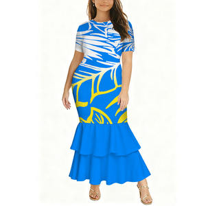 Gran oferta, Vestido de manga corta con cuello redondo, personalizado, Samoa, estampado Tribal polinesio, vestido de cola de pez de doble capa para mujer, vestidos de graduación ajustados - Product Image 3