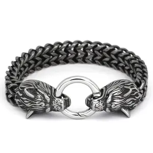 Bracelet viking en acier inoxydable pour hommes, chaîne épaisse rétro punk loup couple, bracelet de mode, bijoux tendance pour hommes