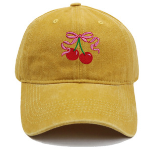Gorra <span class=keywords><strong>de</strong></span> Béisbol <span class=keywords><strong>de</strong></span> Algodón Lavado Vintage Personalizada al por Mayor, Gorra <span class=keywords><strong>de</strong></span> Papá con Lazo Rosa Cereza Bordado - Product Image 3