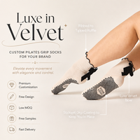 Chaussettes de Pilates personnalisées à haute élasticité, chaussettes de yoga et de danse à volants avec grip, nœud noir, logo personnalisé, écologiques, pour femmes, fitness, ballet