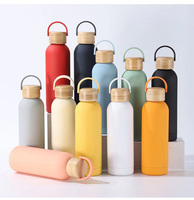 Botol Air Vakum Isolasi Stainless Steel 500ml dengan Tutup Bambu, Pegangan, Dinding Ganda, Termos, Logo Custom