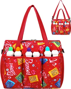 Bolsa de cosméticos crossbody com 10 bolsos para bingo, sacola para loteria e bingo, com alça destacada, com estojo aberto