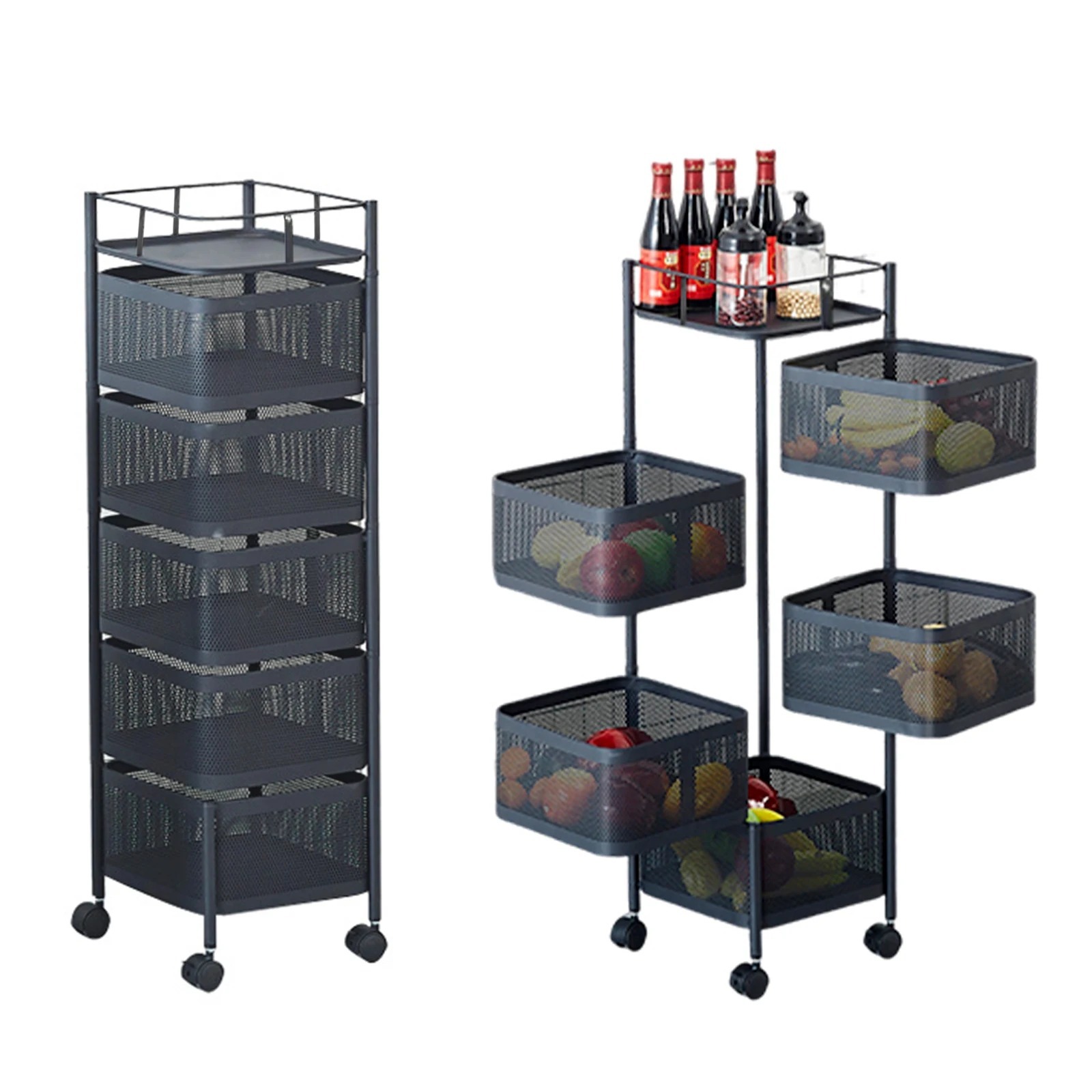 Rangement Sous Evier Cuisine Panier à Fruits 5 Niveaux Empilable - Rangement Cuisine Avec Roulettes, 94 Cm De Haut Rangement Métallique Avec Roues