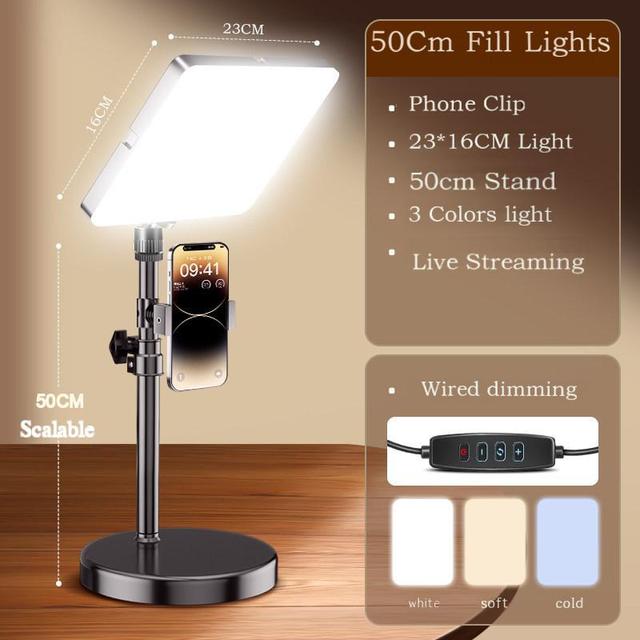LT-01 12" 0.5M Full-Screen LED Fill Light with Phone Clip, 3000-8500K Dimmable Desk Lamp for Live Streaming & Food Photography
