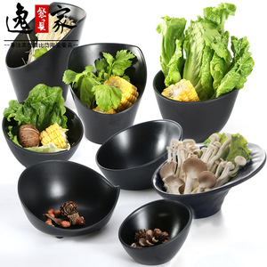 Juego de tazones de melamina para verduras, grandes, inclinados, imitación porcelana, forma irregular, para restaurante, buffet, duraderos, de color sólido - Product Image 2