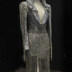 Nt13 Sequin Hooded Evening <b>Dress</b> <b>Silver</b> Fringe Long Sleeve Short Party <b>Dress</b> Jancember - Product Image 5