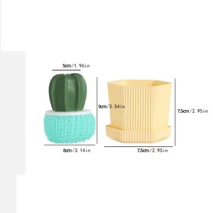 Cepillo de limpieza para cocina doméstica, cepillo para lavar platos con forma de cactus, cepillo para lavar ollas con mango y bola de limpieza nano - Product Image 2