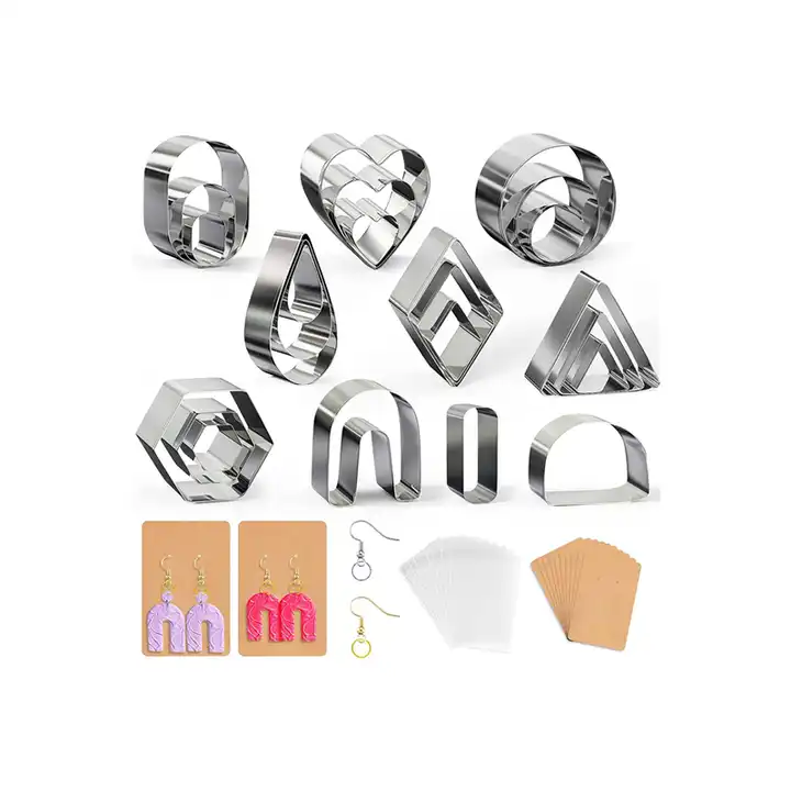 24Pcs Polymer Clay Cutters,10 Shapes Clay Cutters with Earring Cards,  Earring Hooks, Jump Rings for Polymer Clay Earring Jewelry Making 