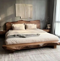 Lit double en bois de chêne massif style Wabi-sabi pour chambre principale, lit tatami pour hôtel, villa, mariage, écologique et durable, simple