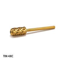 Fraise à ongles de sécurité en carbure de titane doré 4XC, à durée de vie prolongée, pour poudre acrylique et gel épais, avec pointe ronde et limes à ongles affûtées