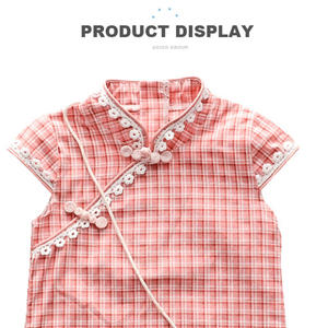 Vestido Cheongsam de Verano con Estampado a Cuadros y Manga Corta Estilo Han Chino para Niñas - Product Image 4