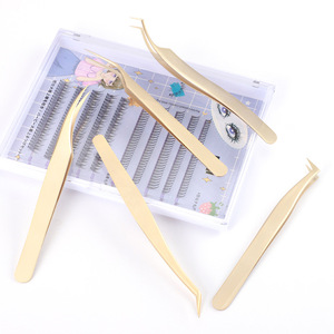 Hochwertige Wimpernzange, Wimpernverlängerungspinzette, Hochpräzise Pinzette für Künstliche Wimpern, Perlenverzierte Goldene Pinzette - Product Image 2