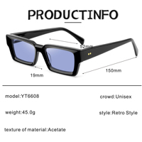 Montures de lunettes de soleil rectangulaires classiques noires pour hommes, protection UV400, lunettes en acétate rétro rectangulaires