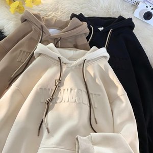 Chaqueta con forro polar de invierno de peso pesado para hombres europeos americanos estilo Otoño/Invierno Sudadera con capucha con estampado de acero grueso sólido - Product Image 4