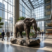 Sculpture d'éléphant en bronze grandeur nature, statue d'éléphant africain en bronze avec peau froissée détaillée pour hall d'hôtel ou espace public