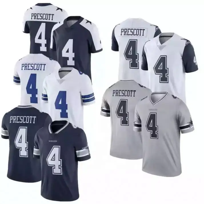 New Dallas Cowboy #4 Dak Prescott cucita US America Sports VP Limited Player maglie sportive da calcio invertite per uomo