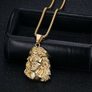 yunnique <b>Titanium</b> Steel Gold Jesus Face Pendant Necklace 3mm <b>Chain</b> 60cm Unisex Hip Hop Jewelry Gift - Product Image 1