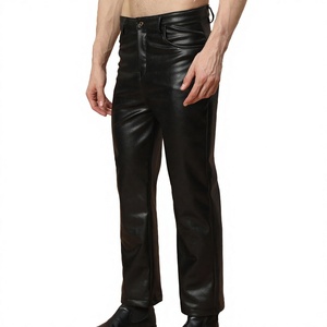 <b>Men</b> Black <b>Leather</b> Eco-friendly Midweight Casual <b>Pants</b> Straight Fit Mid Waist Zipper Fly Moto Biker Style Winter Wear - Product Image 3