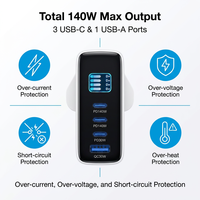 Chargeur rapide GaN 140W PD3.1 avec affichage numérique, adaptateur secteur USB-C PD USB-A QC pour ordinateur portable de jeu, téléphone, tablette, logo personnalisé OEM
