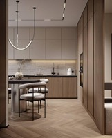 Meubles de cuisine sur mesure Vermonhouzz bicolores avec grand îlot en noyer et four intégré pour cuisine commerciale