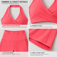 Ensemble de yoga deux pièces personnalisé pour femme : soutien-gorge de sport dos nu et short cycliste taille haute avec poches pour la pratique du yoga