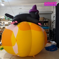 Ballon gonflable géant en forme de citrouille de Halloween avec chat de dessin animé, citrouille gonflable géante avec chapeau de sorcière et chat noir