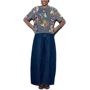 Camiseta pesado de algodón con estampado completo de diseñador vintage personalizado para mujer temporada de verano con decoración de logotipo - Product Image 2