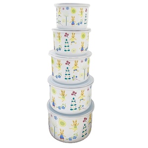 Restaurant en <span class=keywords><strong>émail</strong></span> de haute qualité, 5 pièces, ensemble de conteneurs de stockage <span class=keywords><strong>à</strong></span> <span class=keywords><strong>froid</strong></span>, bol au frais avec couvercle en PP pour cadeau et Promotion - Product Image 1