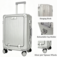 Valise à coque rigide en aluminium à ouverture frontale avec serrure TSA, port USB, roues silencieuses, valise de voyage d'affaires