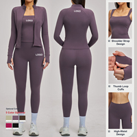 Ensemble de yoga pour femmes personnalisé, haut à col carré, veste cardigan, leggings, tissu extensible, respirant, séchage rapide, vêtements de sport