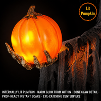 Squelette de la mort animatronique d'Halloween avec yeux lumineux, son et lumière de citrouille, pour maison hantée et vitrine de magasin, OEM, vente en gros