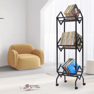 Hot sales 3 Tiers Vinyl Record Storage Rack Mobile Large Capacity LP Record Rack Metal Vinyl Record Holder