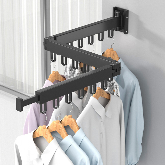 OWNSWING Aluminum Retractable Indoor and Outdoor Wall Mount Folding Clothes Hanger Space Saving Cloth Drying Rack