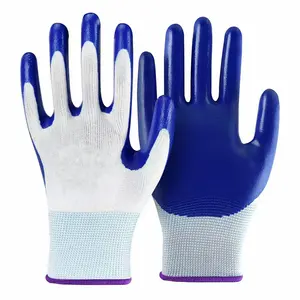 热卖白色工作手套生产线聚酯无缝衬里丁腈乳胶花园手套