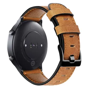 Tali Kulit Coklat Antik untuk Huawei Gelang Jam untuk Samsung Galaxy Active 2 20Mm 22Mm Tali Jam Kulit Tertekan