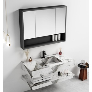 Mueble de Baño Moderno con Espejo y Gabinete, Color Blanco, de Madera Sólida, para Montar en la Pared - Product Image 1