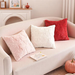 Schleifenkissenbezüge Set mit 2 Stück Coquette Raumdekoration Niedliche Kunstfell Weiche Schleifenknoten Flauschige Plüsch Ästhetische Kissenbezüge - Product Image 1