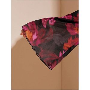 Blusa de primavera para mujer, talla grande, estilo bohemio, con estampado floral, malla, manga acampanada, volantes, lazo frontal y cuello en V con peplum - Product Image 5