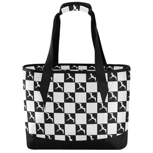 Hawaii Checkered Black White Large Insulated Beach Tote Cooler Bag Iwa Birds Insulated Grocery Shopping Bags with Zipper Top - Product Image 1