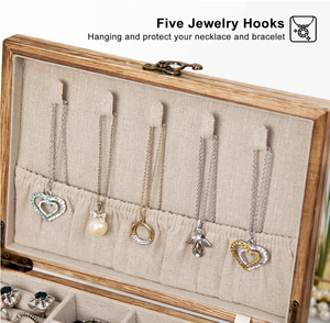 Boîte à bijoux en bois rustique pour organiser les bijoux, boîte de rangement pour boucles d'oreilles, bagues, colliers, bracelets - Product Image 4