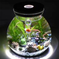 Vente en gros Récipient en verre pour terrarium micro-paysage Terrarium bocal rond en verre transparent fait à la main avec lumière LED avec couvercle en liège