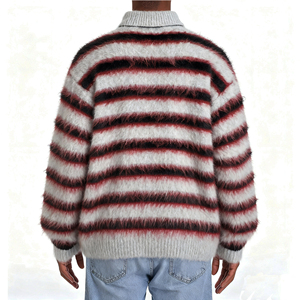 Áo len mohair dệt kim sọc cổ polo tay dài mùa đông mềm mại, thiết kế logo tùy chỉnh OEM ODM dành cho nam - Product Image 3