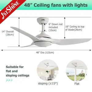 1stshine LED ventilatore da soffitto bianco ABS lame fantasia design smart telecomando elettrico ventilatore da soffitto con luce a LED