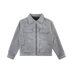 Giacca da <span class=keywords><strong>Uomo</strong></span> in Pelle Scamosciata OEM Abbigliamento Invernale Autunnale con Logo Personalizzato Stile High Street Multitasche Larga con Cerniera Moda Casual da <span class=keywords><strong>Uomo</strong></span> - Product Image 1