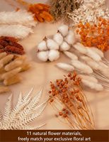 Kit Bunga Alami Awetan DIY - Buket Mini Mawar Bertangkai & Kapas dengan Daun Pakis Kering Musim Gugur (Oranye)