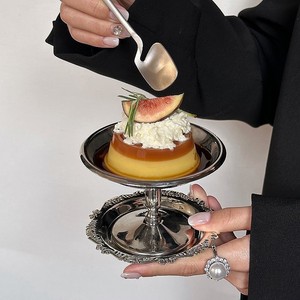 Bicchieri con Stelo in Acciaio Inox Stile Palazzo, Coppe per Dessert e Pudding, Ciotole per Gelato e Panna Cotta, Accessori per Fotografia - Product Image 3