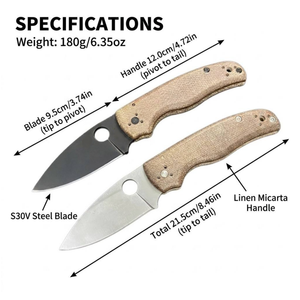 Navaja Plegable con Hoja de Acero S30V, Mango de Lino Micarta, Orificio para el Pulgar, Alta Calidad para Actividades al Aire Libre, EDC, Personalizable OEM - Product Image 2